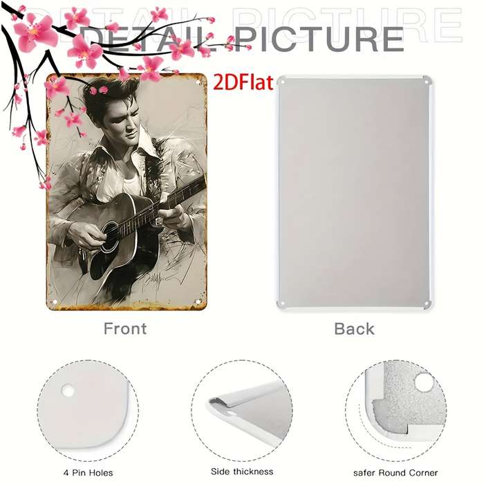 1pc 2D wall art Elvis playing guitar retro style metal sign suitable for popular retro decoration