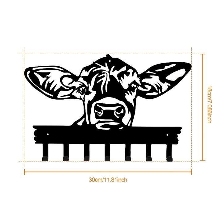 1pc Chic Cow-Head Metal Key  Coat Hook RackRustic Black Wall-Mounted Design with Powder-Coated F