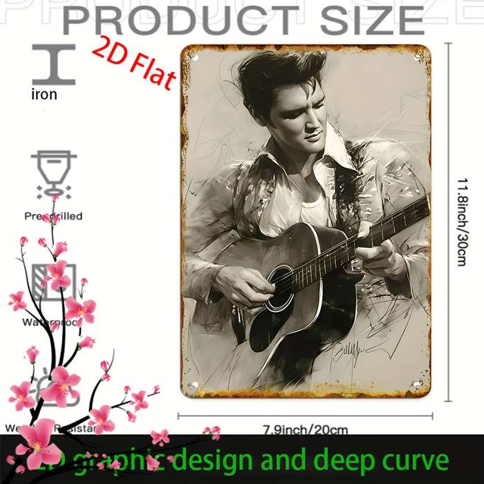 1pc 2D wall art Elvis playing guitar retro style metal sign suitable for popular retro decoration
