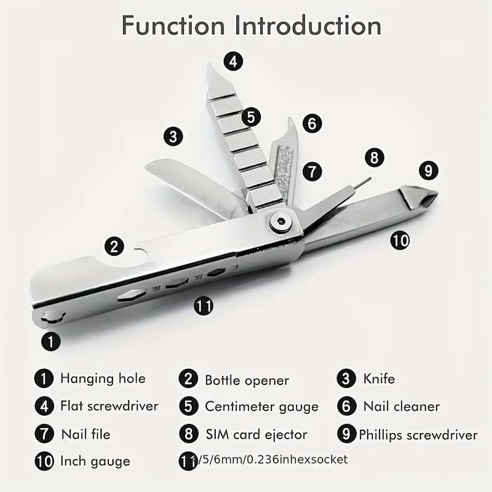 1pc 11-in-1 Multifunctional Portable Folding Tool Stainless Steel Pocket Tool with S