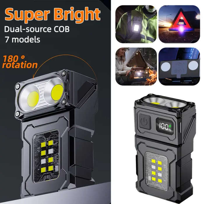 1pc Ultra Bright Mini LED Flashlight Rechargeable COB Work Light with Rotatable Head Metal Clip