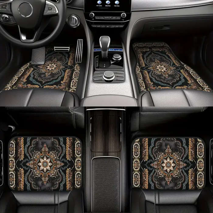 4pcs Bohemian Pattern European Ethnic Car Rubber Mats