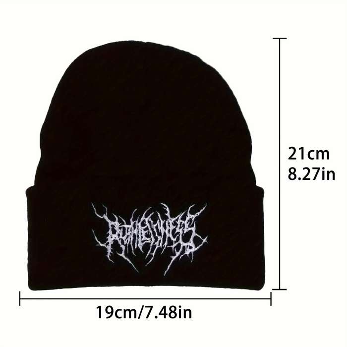 1pc Funky Geometric Embroidered Knit Beanie Hat Unisex Acrylic Warm Winter Skullcap Hand Washabl