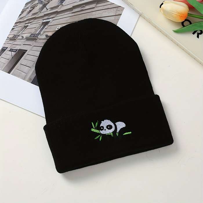1pc Acrylic Stretchy Skull Beanie Hat Panda Embroidery Knit Beanie Hat for Men and Women Acrylic