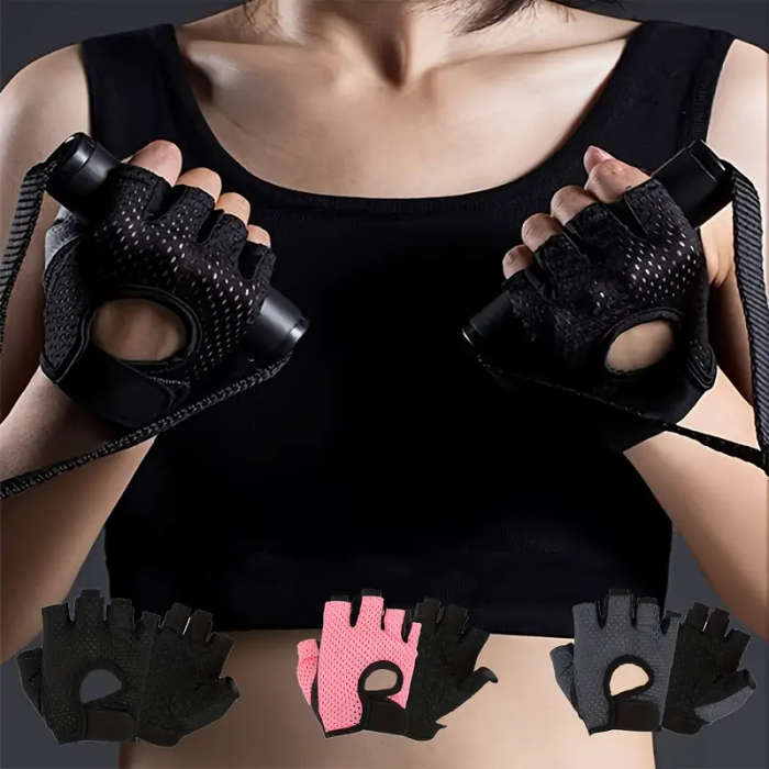 1 Pair Size M Breathable Anti-Slip Half Finger Training Gloves Nylon Mesh Adjustable Wrist Strap