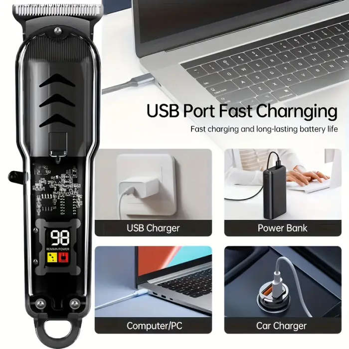 Men'S Hair Clippers, Retro Transparent Body Electric Hair Trimmer for Pompadour Styles, Professional