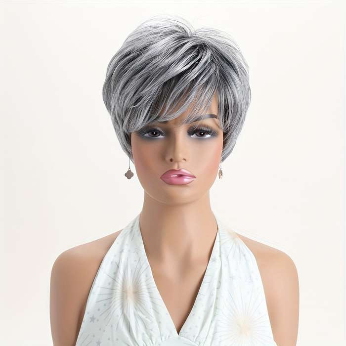 1Pc Silvery Gray 25.4cm Fashion Design Wig