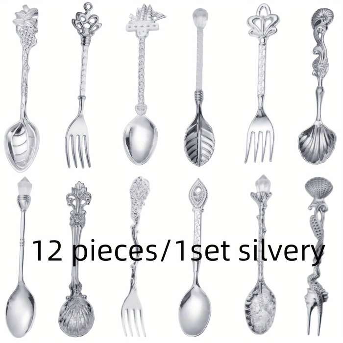 12pcs 1 Set Retro Small Boutique Coffee Spoon Luxury Aristocratic Small Spoon Seasoning Spoon S