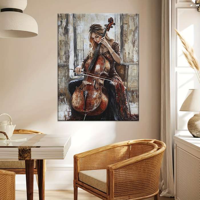 1pc Elegant Cellist Canvas Art Contemporary Fashion-Themed Woman Playing Cello High-Definition