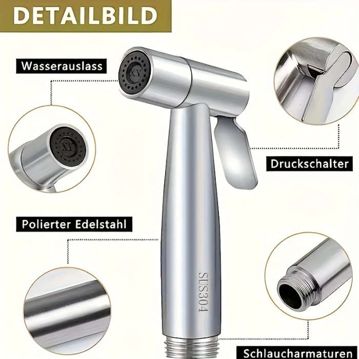 3pcs Set Luxury Stainless Steel High-Pressure Handheld Showerhead Set with Bidet Toilet Sprayer and