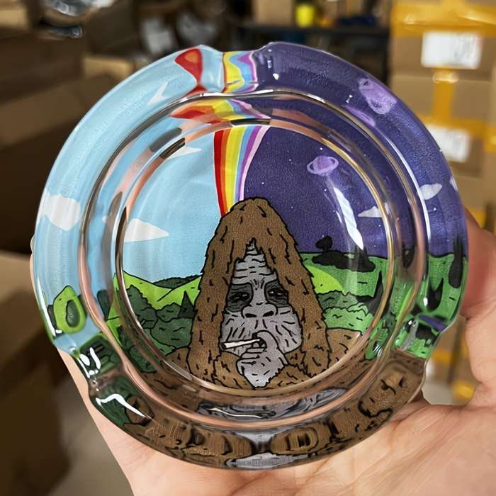 1pc Cartoon Monkey Glass Ashtray Round Decorative No Electricity Needed Ideal for Home Of