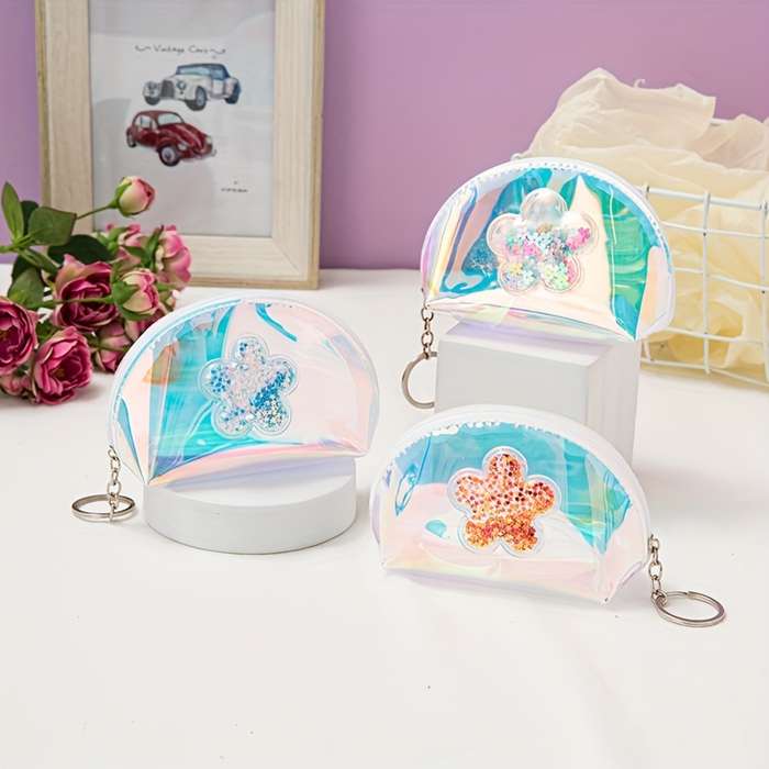 1pc Adorable Synthetic Sequin Coin Purse Portable Colorful Laser Design Cute Mini Wallet