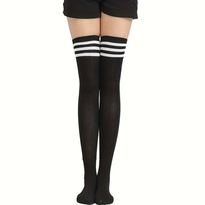 1 Pair Black And White Stripes  Socks