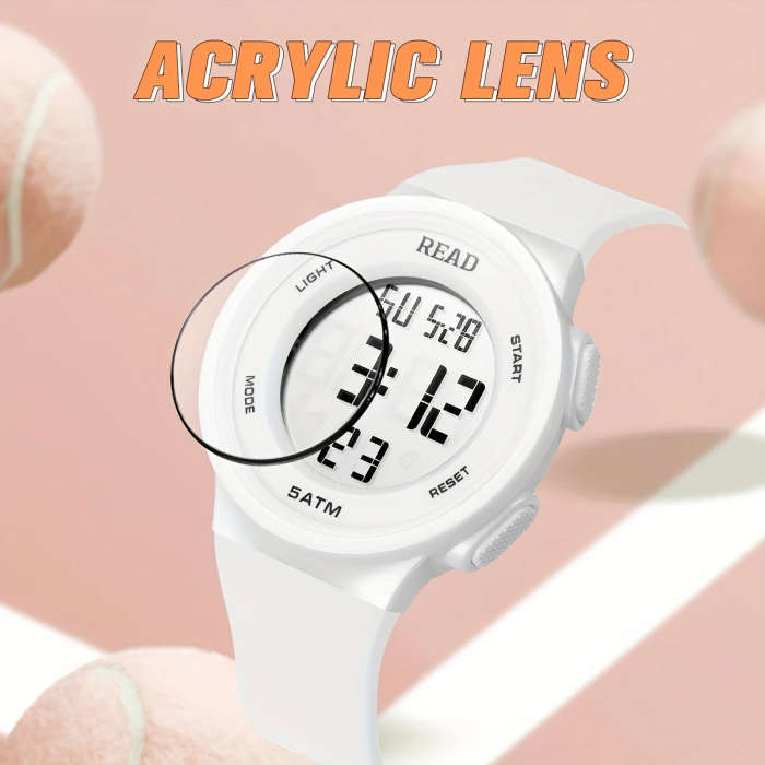 1pc Cute Round Digital Watch Stainless Steel Strap Chronograph High-Resolution LED Ultra HD Display