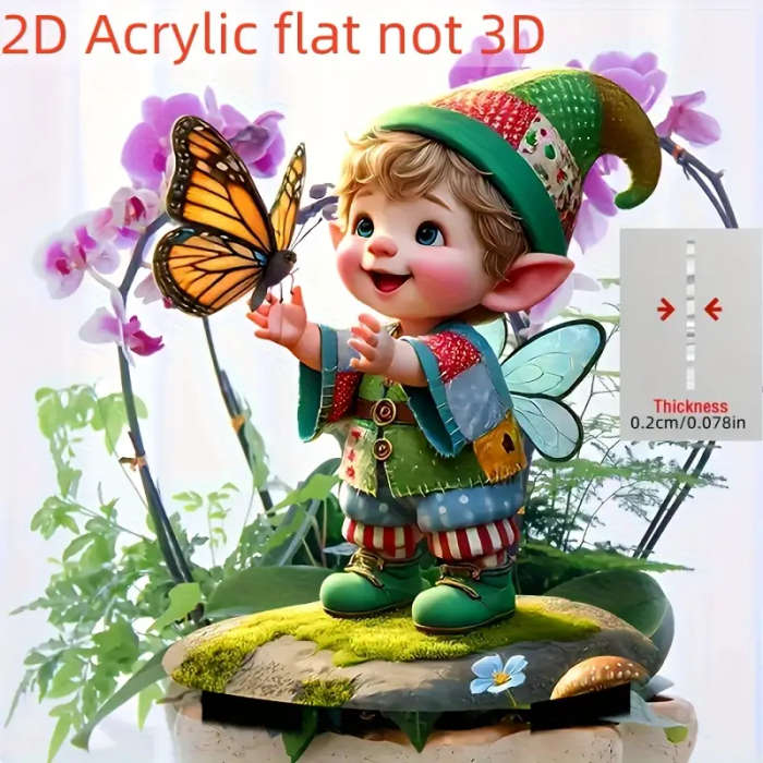 2D Flat 1 Piece Bohemian Gnome and Butterfly Acrylic Garden Pole