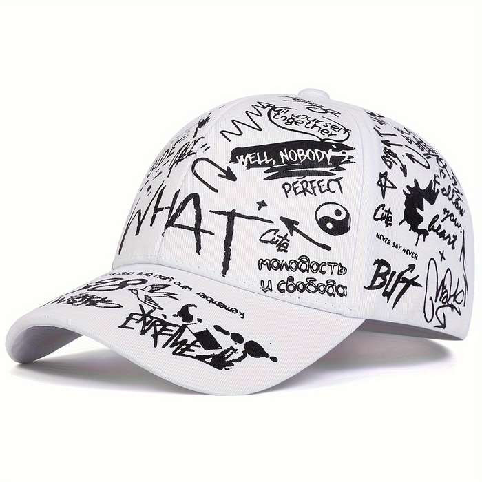 1pc Ladies WHAT Graffiti Baseball Cap: Adjustable Sun-Protective and Perfect for Outdoor Adventur