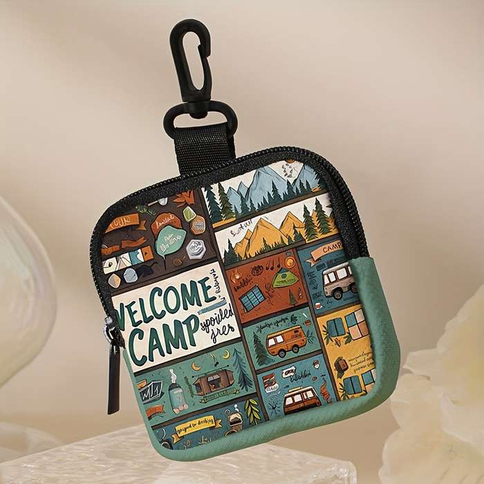 1pc Contemporary Polyester Coin Wallet with Zipper Closure Large Capacity Digital Print Coin S