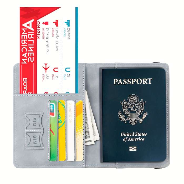 1pc OBCREATOR Faux Leather Travel Passport Holder Wallet Sleek Black Design with Multiple Compart