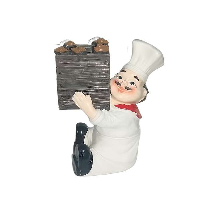 1pc 11cm Whimsical Chef with Wooden Bucket Resin Figurine Playful Kitchen Scene Ideal for Ta