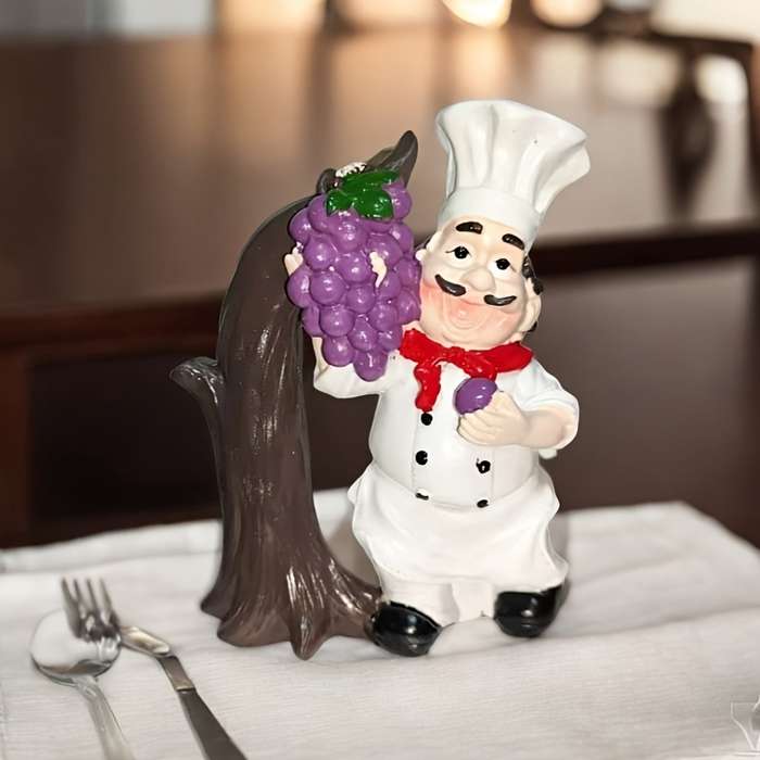 1pc Chef-Shaped Resin Paper Towel Holder Grapevine Design Free Standing Hanging No-Drill I