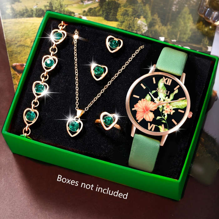 5pcs Set A Casual Fashion Quartz Watch for Women Featuring a Roman Dial Along with a Set
