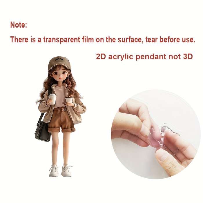 1pc 2D Flat   Acrylic Pendant Cute Girl Drinking Coffee Ornament for Car Rearview Mirror Bag C