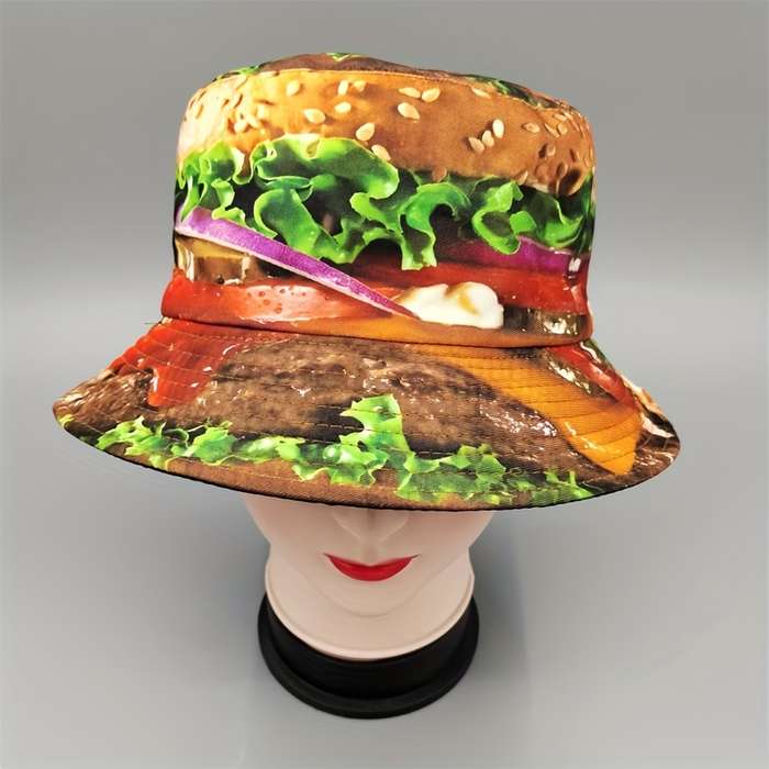 1pc 1pc Novelty Burger Pattern Bucket Hat Cartoon Y2K Style Fisherman Cap Reversible Casual Outd