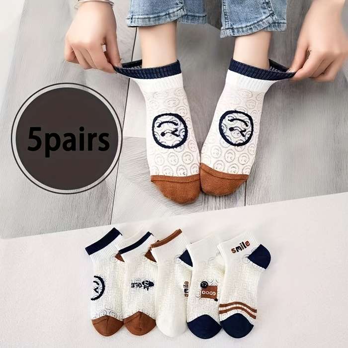 5 Pairs Of Cartoon Faces One Size High Elastic Socks