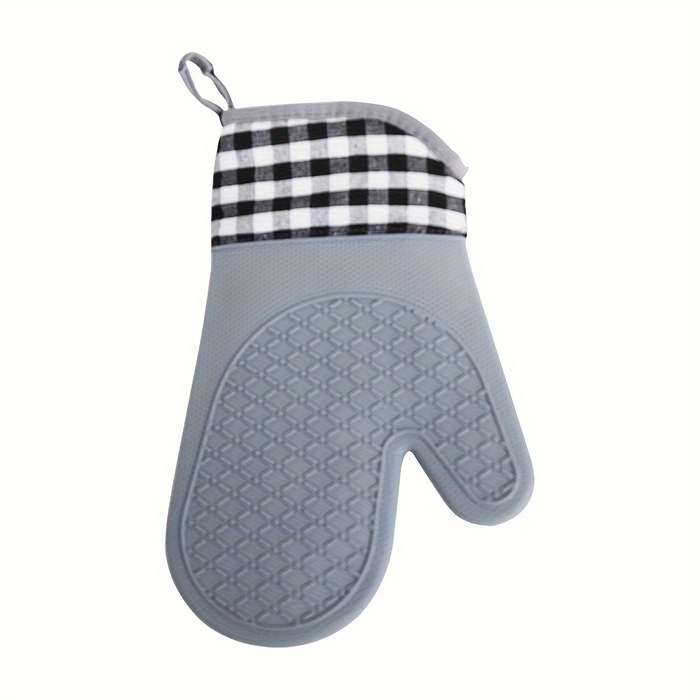 2pcs Non-Slip Silicone Kitchen Mitts Hand Wash Only Outdoor Cooking Safety Gear Check Pattern
