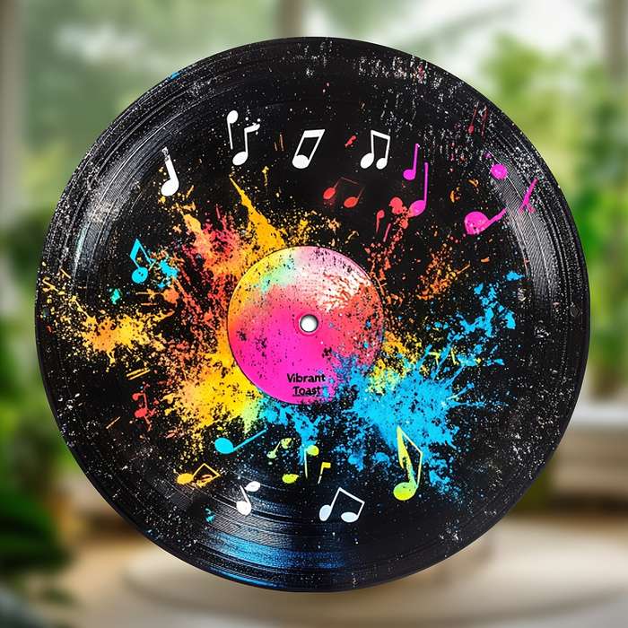 1pc 1 Retro Vinyl Record-Themed Wooden Wall Decor Colorful Splatter Musical Notes Round Plaque