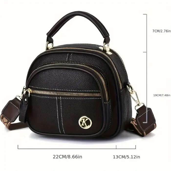 Faux Leather Shoulder Bag for Women with Zipper Closure Hand Washable Polyester Lined Crossbody Hand
