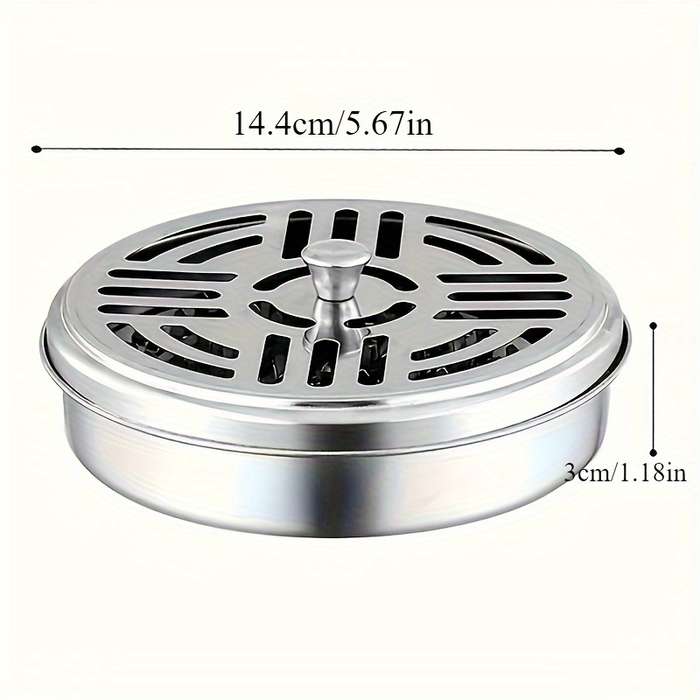 1pc Stainless Steel Mosquito Coil Holder with Lid and Ashtray Fireproof Heat-Resistant Home Deco