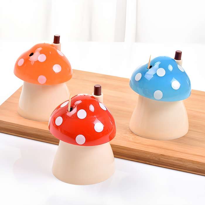 1pc Cute Mushroom Toothpick Box Press Type Portable Dispenser Plastic Kitchen And Restaurant