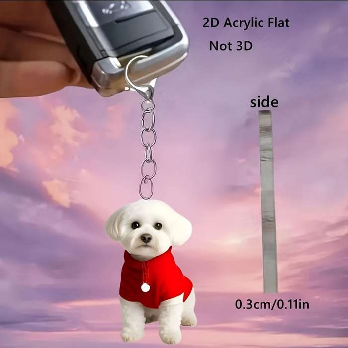 1pc 2D Flat  Acrylic Flat Bichon Frise Keychain Adorable Dog Sweater Design Perfect for Bags Car Key