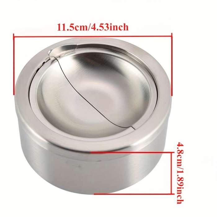 1pc Stainless Steel Windproof Ashtray with Lid Portable Round Design for Home and Outdoor Use