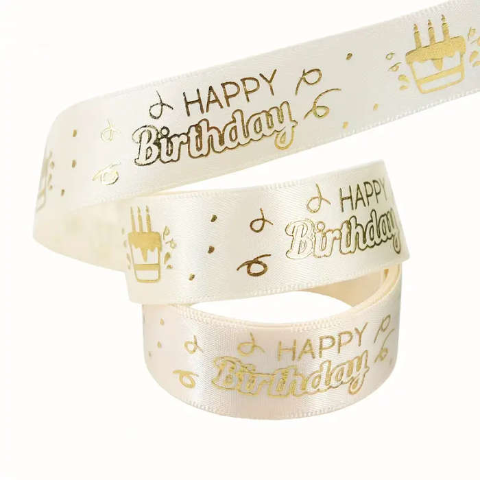Classic Happy Birthday Print Polyester Ribbon Pink
