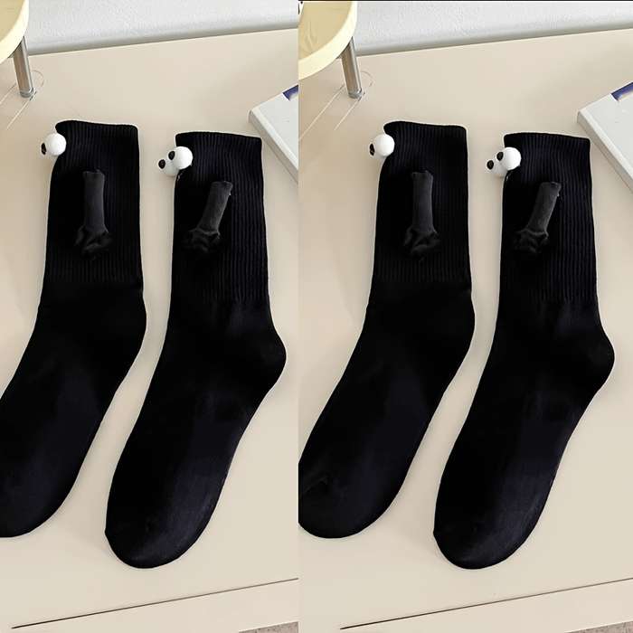 2 Pairs Black And White One Size High Elastic Socks