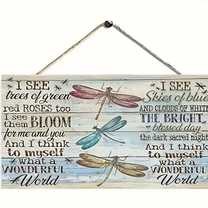 1pc Charming Dragonfly Wood Wall Art Colorful Rustic Style Decor