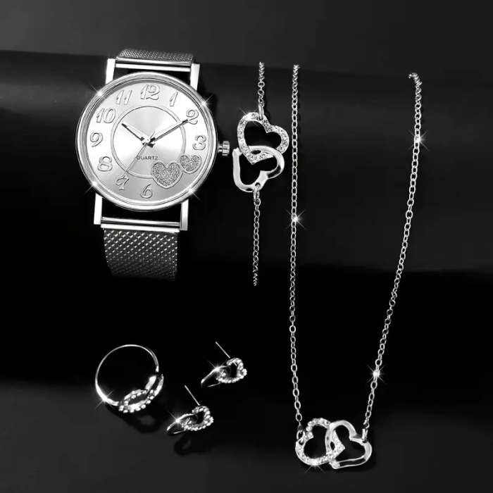 Fashionable 6-Piece Digital Dial Women's Quartz Watch Set