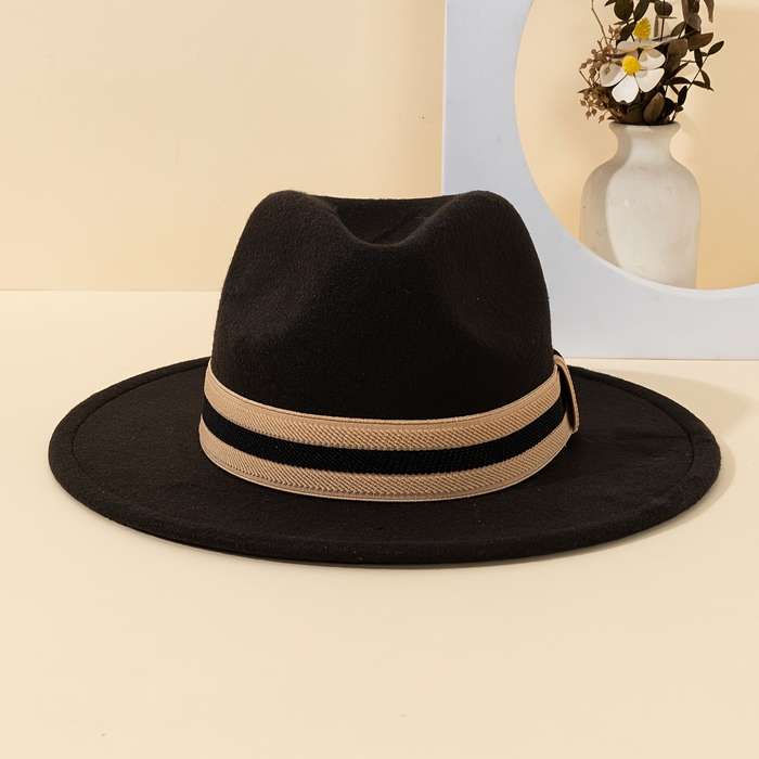 1pc Chic Women'S Fedora Hat with Striped Band: Perfect for Outdoor Events Casual Wear And Parties