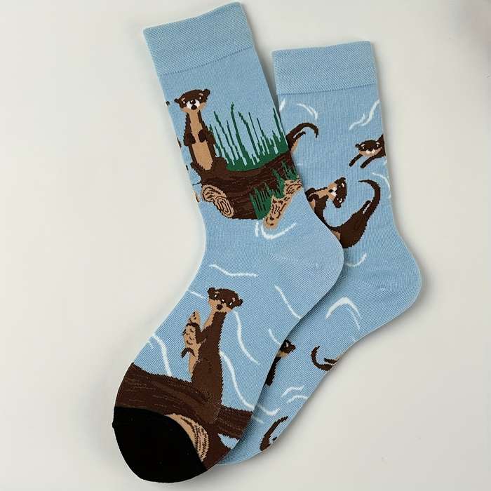 1 Pair Light Blue Otter  One Size Socks