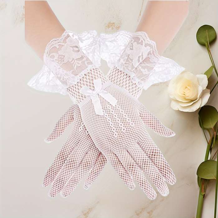 1 Pair Black One Size Lace Fishnet Gloves