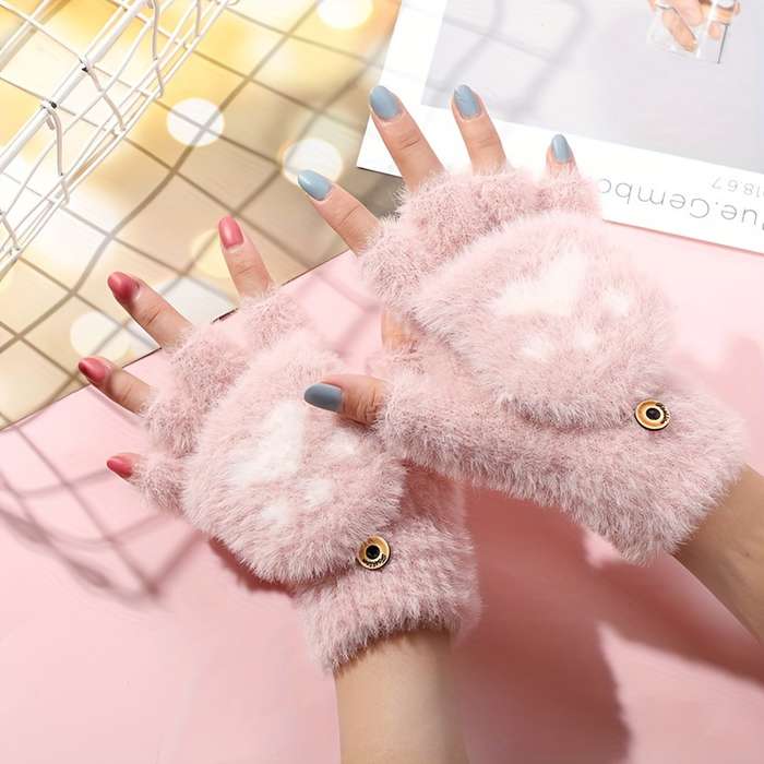 1 Pair Rose Red Warm Gloves