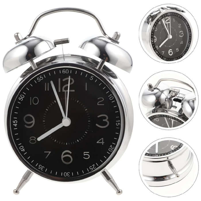1pc Chic Metal Alarm Clock with Glass Face Luminous Silent Quartz Movement Anti-Fall Design