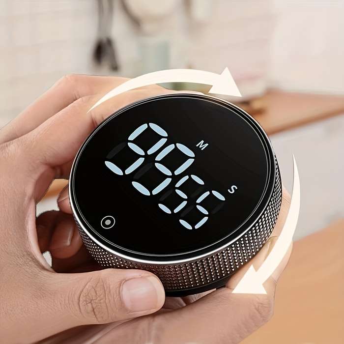 1pc Trendy Round Kitchen Timer Spinning Time Organizer for Cooking Featuring LED Light Funct