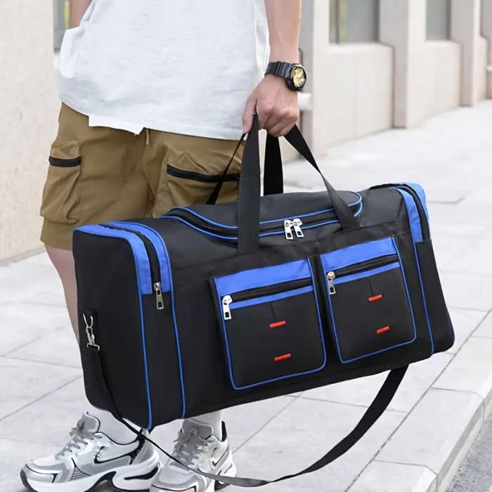 Large Capacity Nylon Sports Gym Bag for Men Solid Color with Zip Closure Water-Resistant Ideal