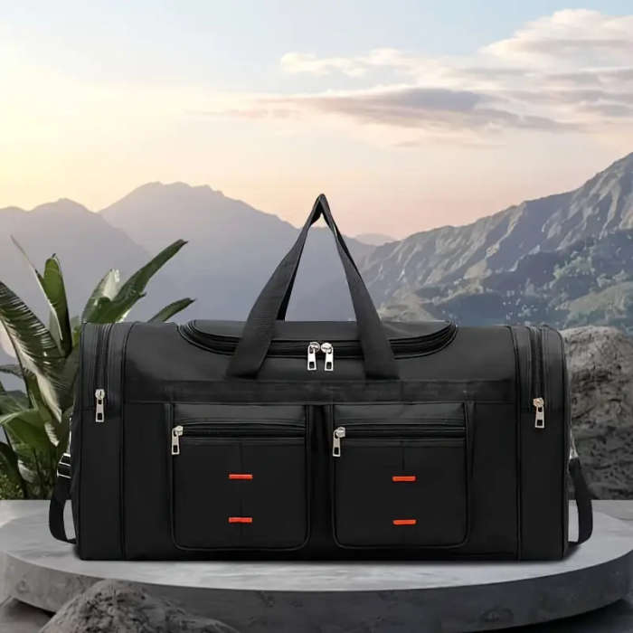Large Capacity Nylon Sports Gym Bag for Men Solid Color with Zip Closure Water-Resistant Ideal
