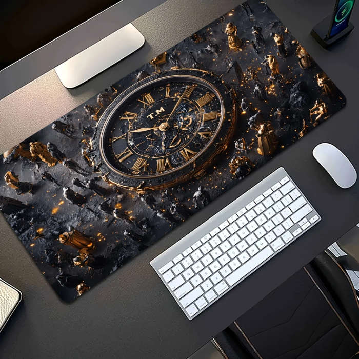 1pc 30x60cm Luxurious Black And Golden Mechanical Clock Pattern Mouse Pad