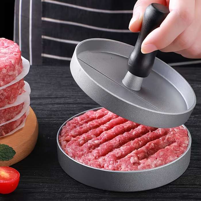 1pc Non-Stick Manual Burger Press Durable Metal Meat Veggie Grill Mold with Ergonomic Handl