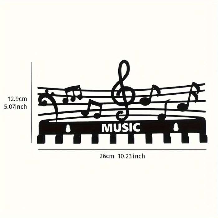 1pc Black Iron Music Note Key Hook Rack Multifunctional Wall-Mounted Storage Organizer Painted Fin